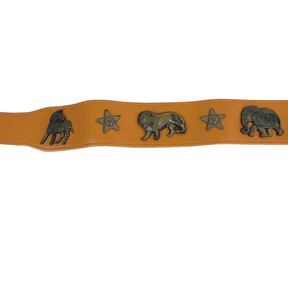 Brown Leather Belt Womens 31 in Animal Ornate Boho Elephant Zebra Lion‎ Western